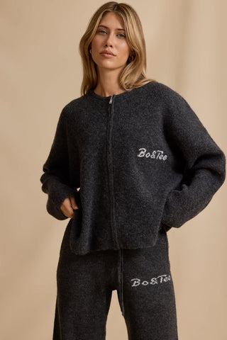 Oversized Zip-Up Cardigan in Charcoal Marl