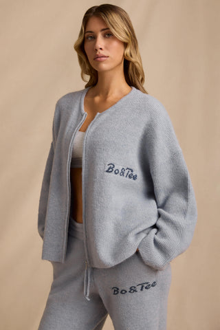 Oversized Zip-Up Cardigan in Soft Blue