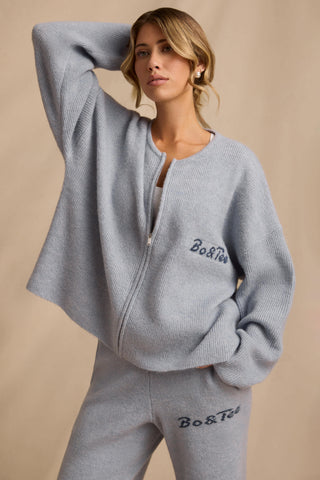 Oversized Zip-Up Cardigan in Soft Blue