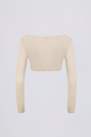 Brushed Jersey Wrap Crop Top in Ecru