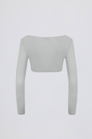 Brushed Jersey Wrap Crop Top in Fog Grey