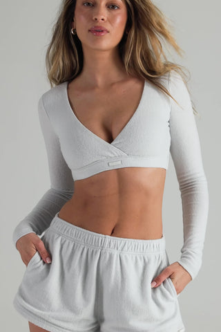 Brushed Jersey Wrap Crop Top in Fog Grey