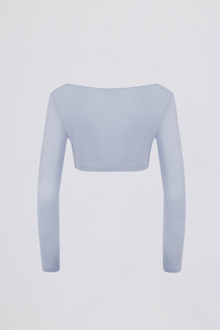 Brushed Jersey Wrap Crop Top in Soft Blue
