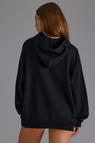 Cotton Fleece Appliqué Oversized Hoodie in Black