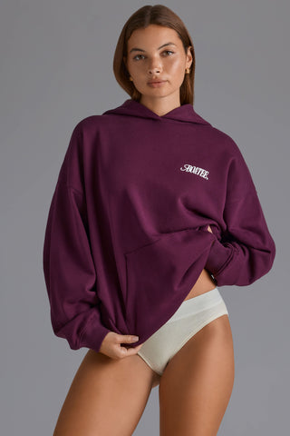 Cotton Fleece Appliqué Oversized Hoodie in Grape