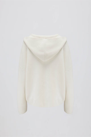 Ribbed Knit Oversized Hoodie in Ivory