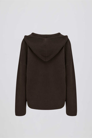 Ribbed Knit Oversized Hoodie in Pecan