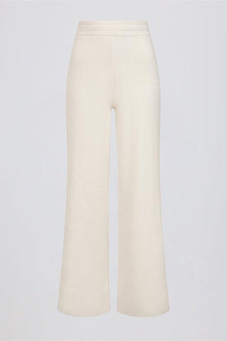Ribbed Knit Wide-Leg Joggers in Ivory