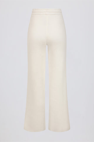 Ribbed Knit Wide-Leg Joggers in Ivory
