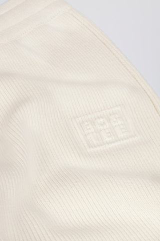 Ribbed Knit Wide-Leg Joggers in Ivory