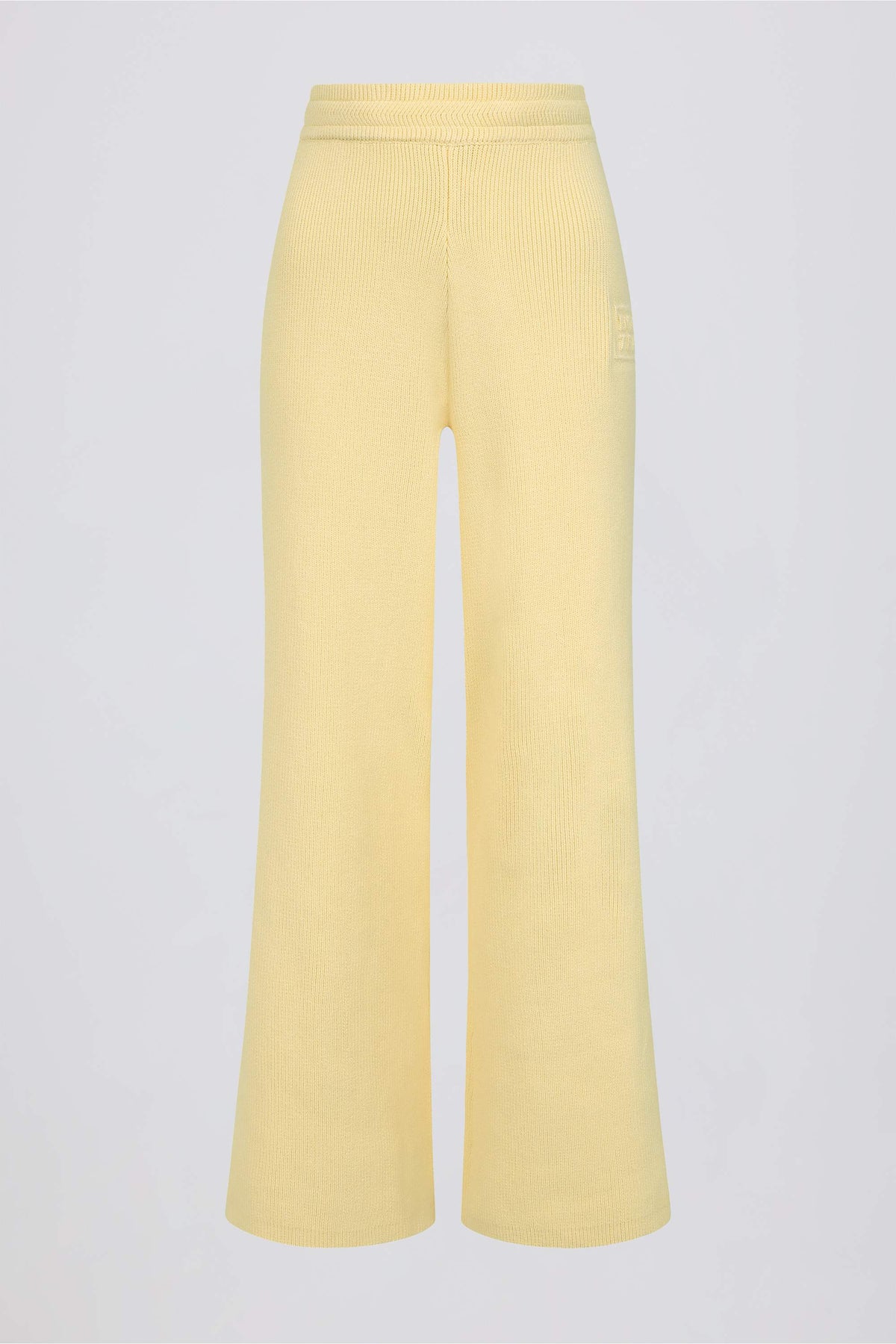Ribbed Knit Wide-Leg Joggers in Lemon