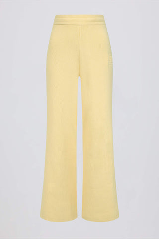 Ribbed Knit Wide-Leg Joggers in Lemon