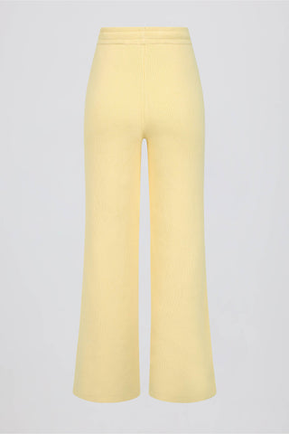 Ribbed Knit Wide-Leg Joggers in Lemon