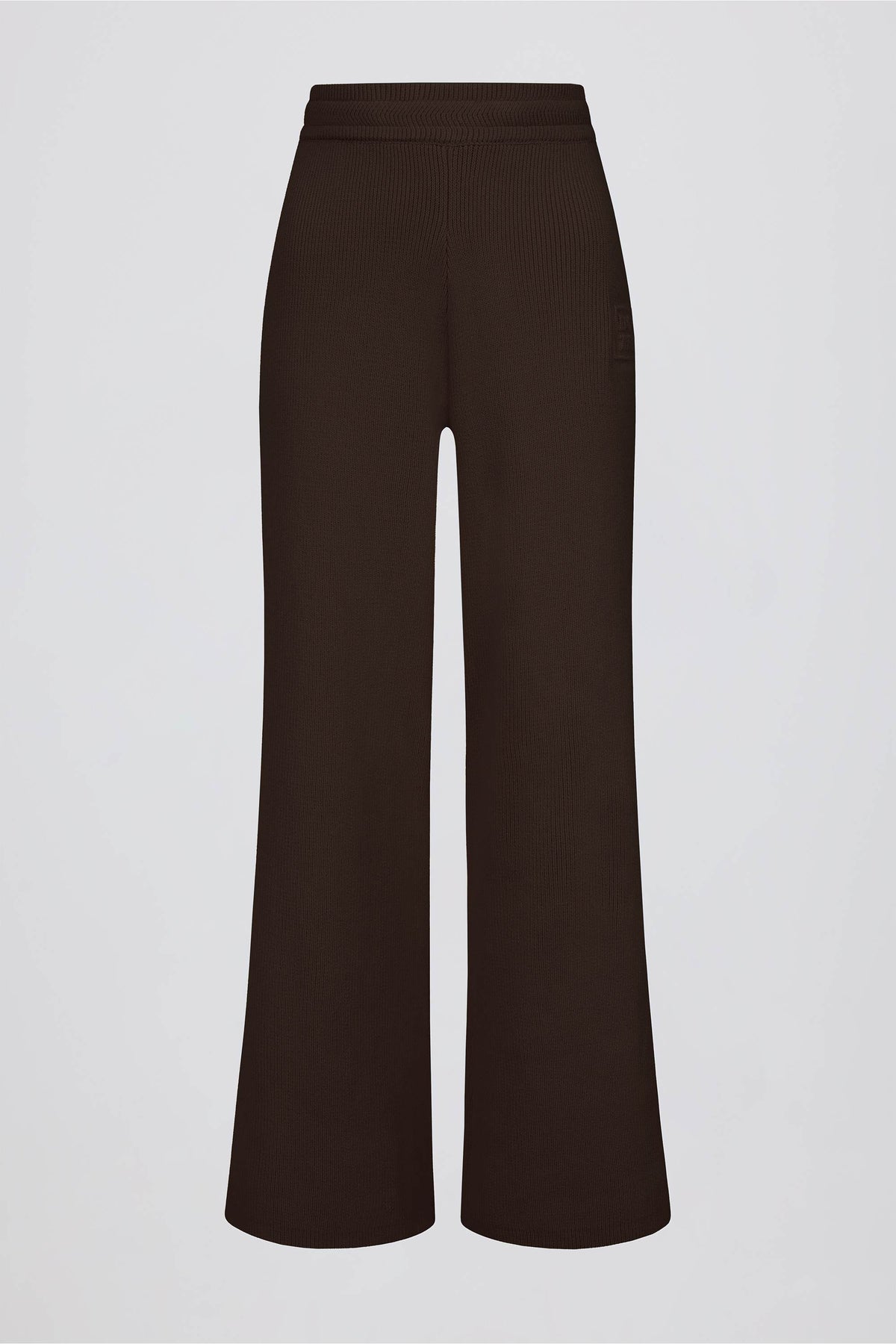 Ribbed Knit Wide-Leg Joggers in Pecan