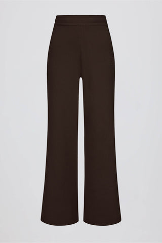 Ribbed Knit Wide-Leg Joggers in Pecan