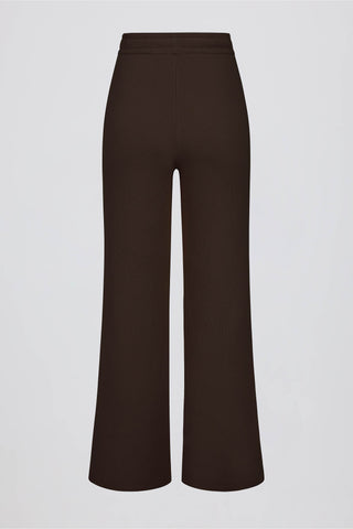 Ribbed Knit Wide-Leg Joggers in Pecan