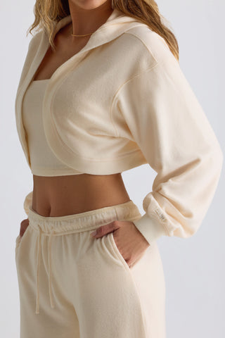 Brushed Jersey Hooded Cropped Shrug in Ecru