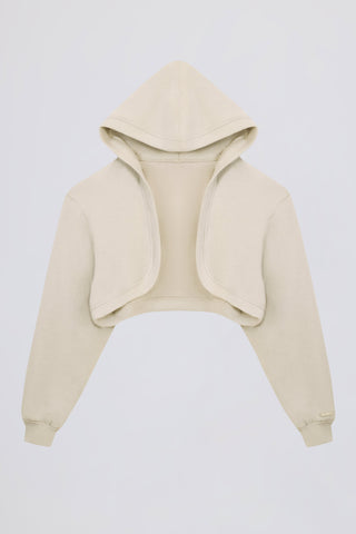 Brushed Jersey Hooded Cropped Shrug in Ecru