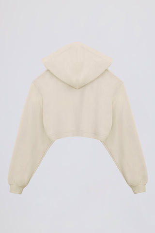 Brushed Jersey Hooded Cropped Shrug in Ecru