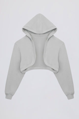 Brushed Jersey Hooded Cropped Shrug in Fog Grey