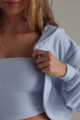 Brushed Jersey Hooded Cropped Shrug in Soft Blue