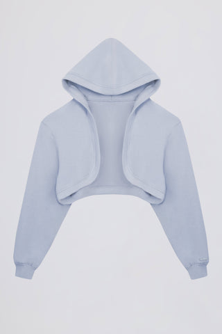 Brushed Jersey Hooded Cropped Shrug in Soft Blue