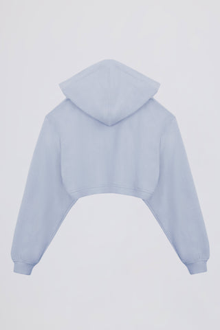 Brushed Jersey Hooded Cropped Shrug in Soft Blue