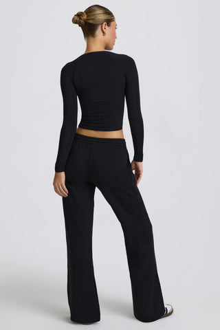 Low-Rise Wide-Leg Joggers in Black
