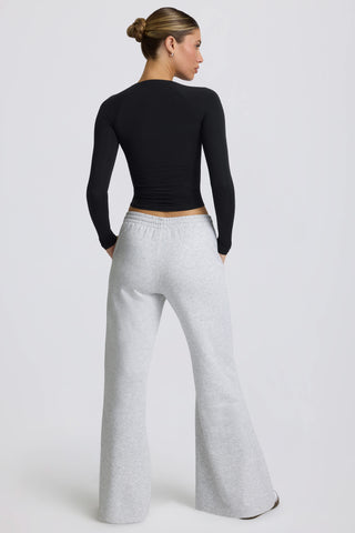 Low-Rise Wide-Leg Joggers in Grey Marl
