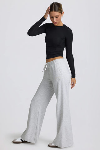 Low-Rise Wide-Leg Joggers in Grey Marl