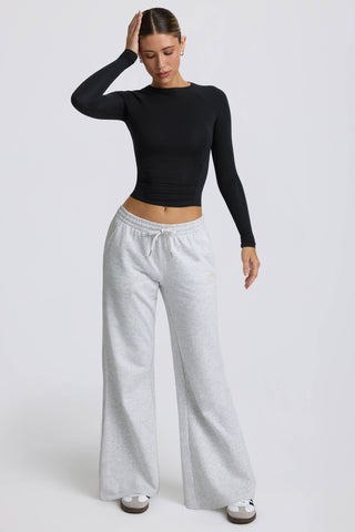 Low-Rise Wide-Leg Joggers in Grey Marl