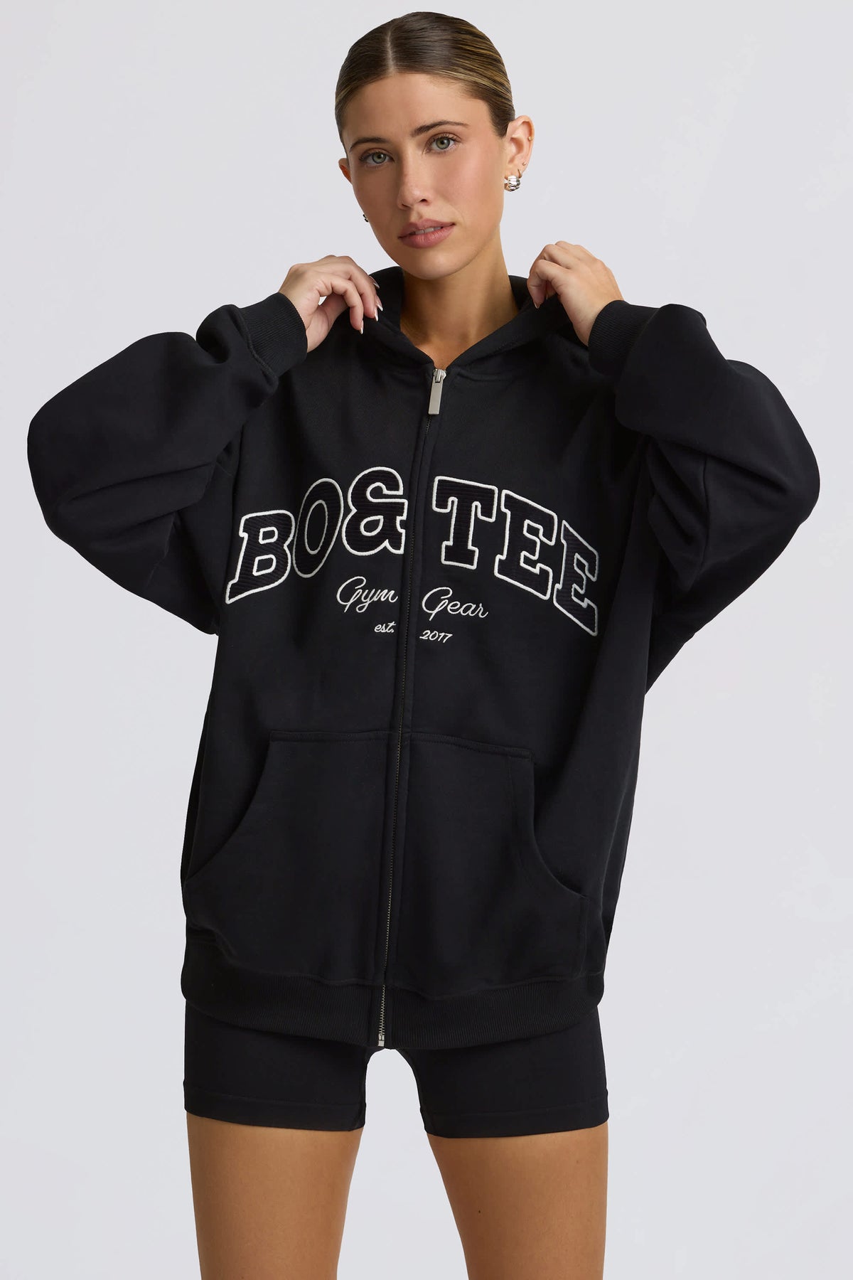 Oversized Zip-Up Hoodie in Black