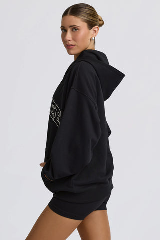 Oversized Zip-Up Hoodie in Black