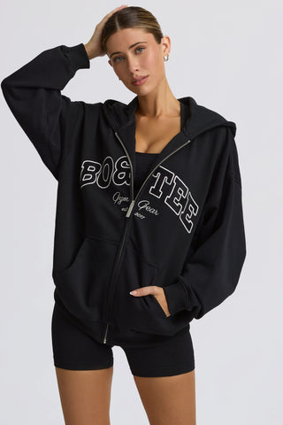 Oversized Zip-Up Hoodie in Black