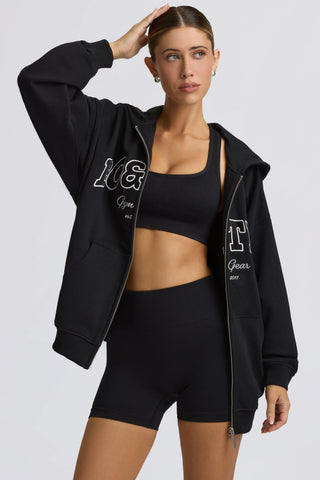 Oversized Zip-Up Hoodie in Black