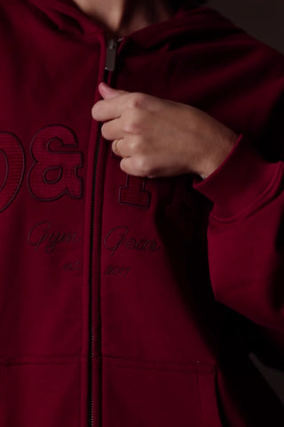 Oversized Zip-Up Hoodie in Burgundy