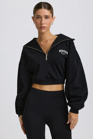 Quarter-Zip Cropped Sweatshirt in Black