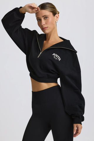Quarter-Zip Cropped Sweatshirt in Black