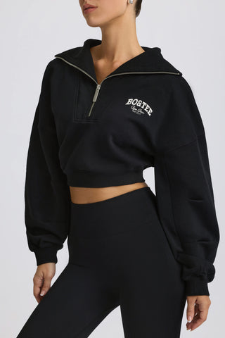 Quarter-Zip Cropped Sweatshirt in Black