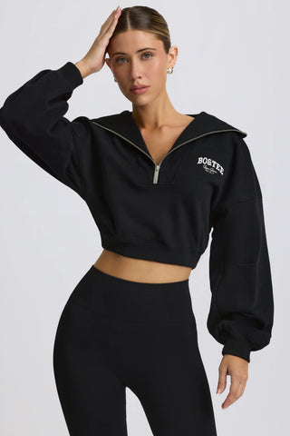 Quarter-Zip Cropped Sweatshirt in Black