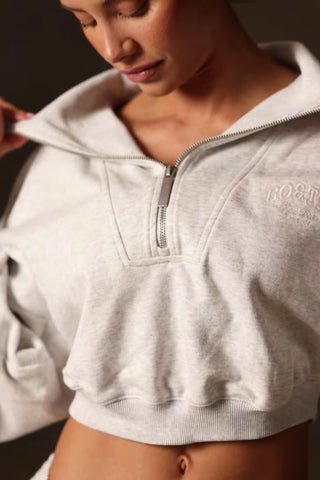 Quarter-Zip Cropped Sweatshirt in Grey Marl