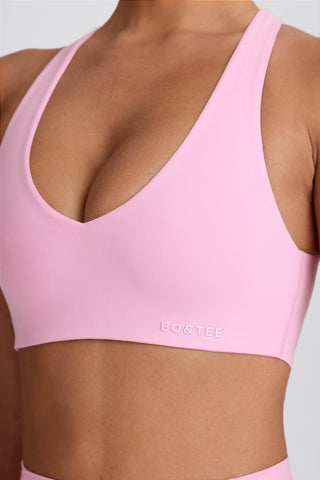Soft Active V-Neck Sports Bra in Baby Pink