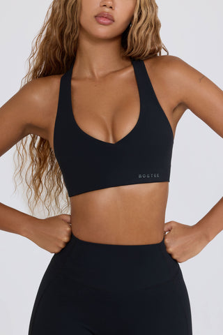 Soft Active V-Neck Sports Bra in Black