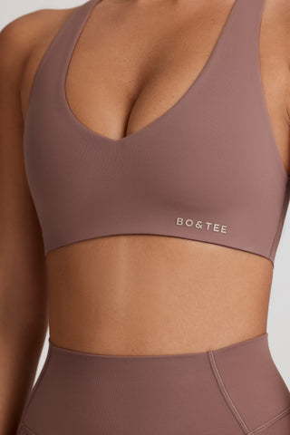 Soft Active V-Neck Sports Bra in Mocha
