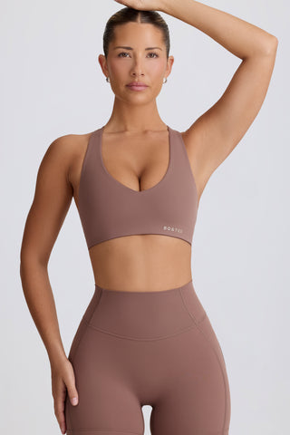 Soft Active V-Neck Sports Bra in Mocha