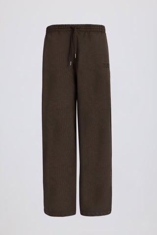 Soft Cotton Jersey Mid-Rise Wide-Leg Joggers in Brown