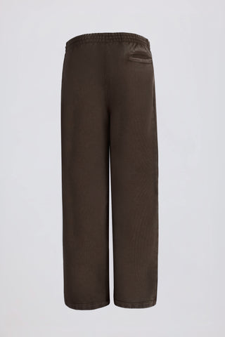 Soft Cotton Jersey Mid-Rise Wide-Leg Joggers in Brown