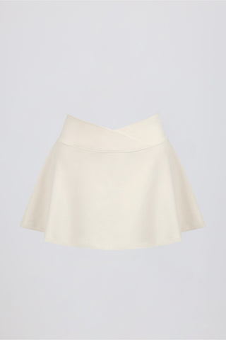 Brushed Jersey Crossover Mini Skort in Ivory Marl