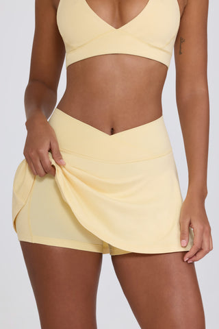 Brushed Jersey Crossover Mini Skort in Lemon Marl