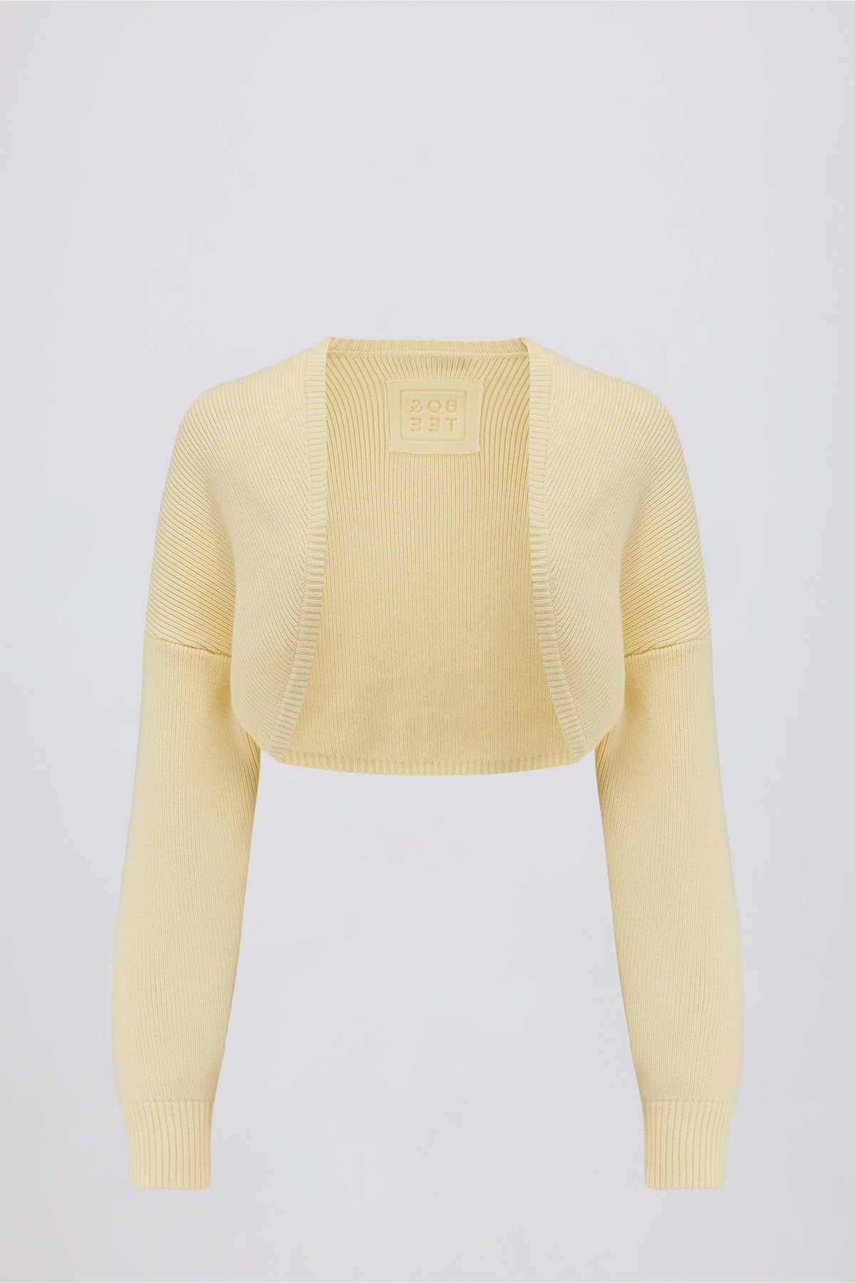 Ribbed-Knit Cropped Shrug in Lemon